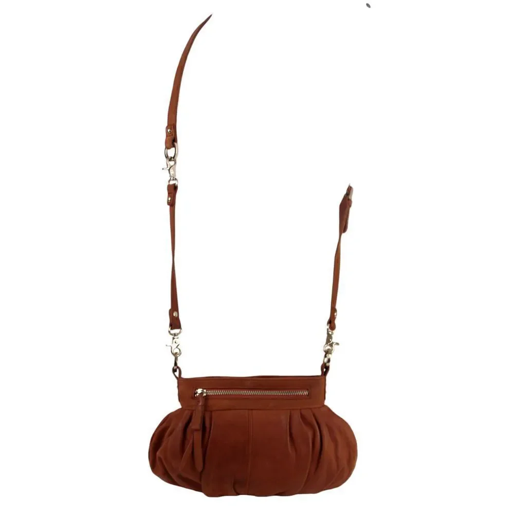 Junior Drake BROWN GENUINE LEATHER MEDIUM X-BODY SHOULDER BAG HANDBAG PURSE